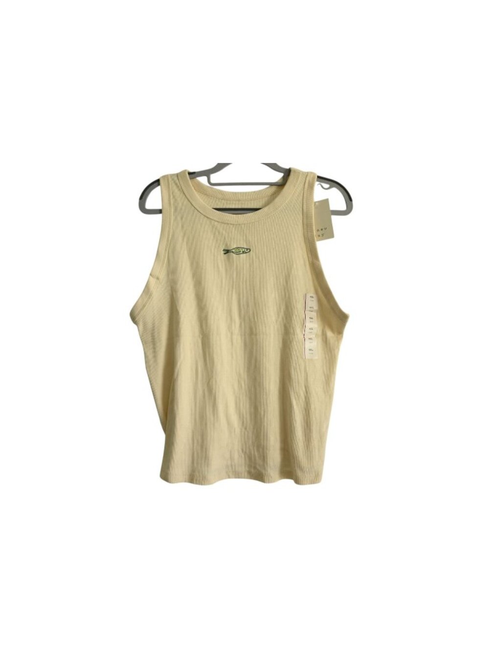NWT A New Day Ribbed Sleeveless Knit Tank Top Green Fish Embroidery Sz XXL Cream